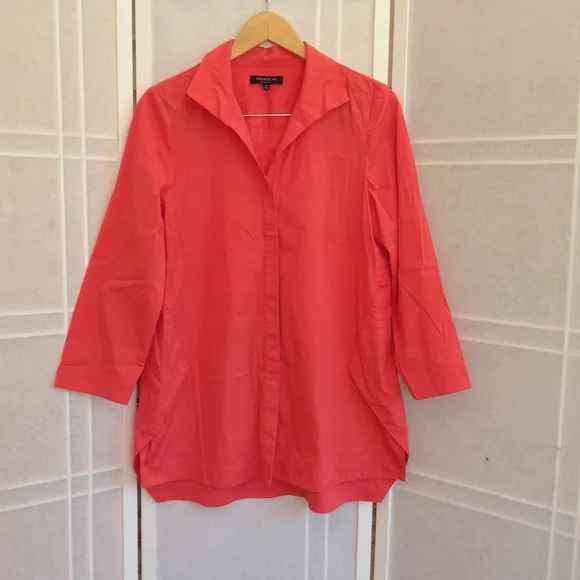 Lafayette 148 New York Hot Pink Button Down Tunic Shirt - Picture 3 of 10